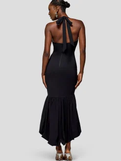 Goddiva Damen Midikleid in schwarz - Ausschnitt: Karree