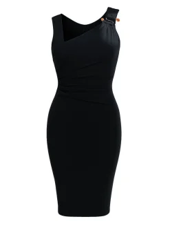 Goddiva Damen Midi-Kleid in schwarz - Länge: midi