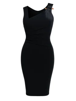 Goddiva Damen Midi-Kleid in schwarz - Länge: midi