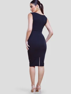 Goddiva Damen Midi-Kleid in schwarz - Länge: midi
