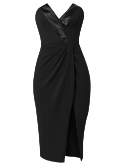 Goddiva Damen Midi-Kleid in schwarz - Ausschnitt: Carmen