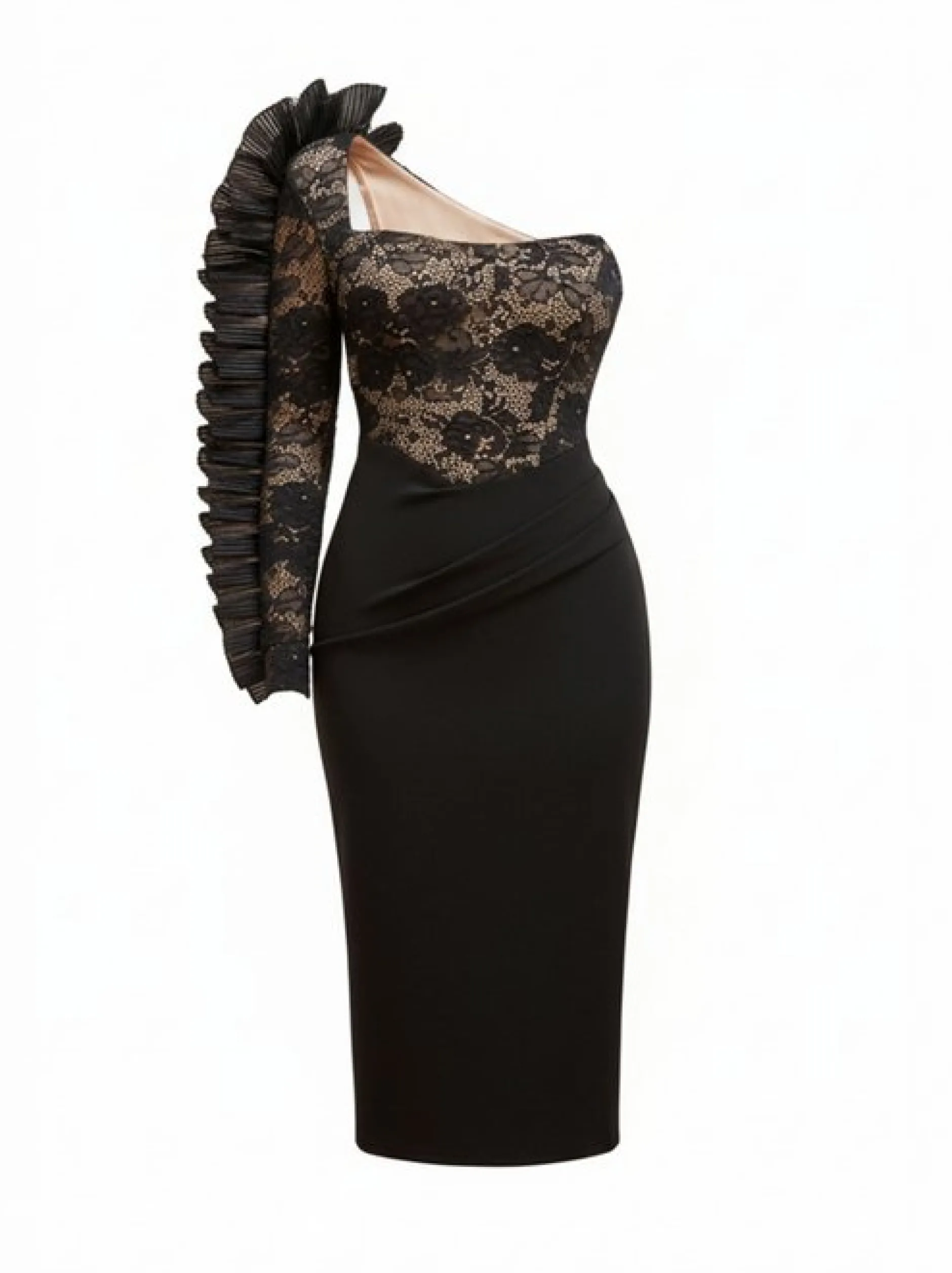 Goddiva Damen Midikleid in schwarz - Ausschnitt: Carmen