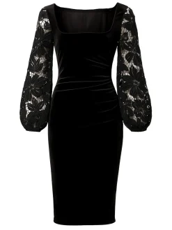 Goddiva Damen Midi-Kleid in schwarz - Ausschnitt: Karree