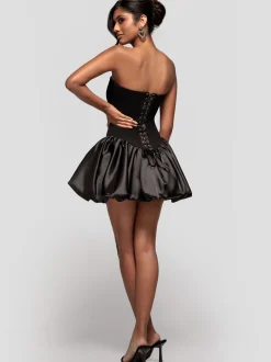 Goddiva Damen Minikleid in schwarz - Ausschnitt: Carmen