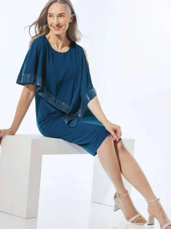 Goldner Damen Abendkleid - Kurzgröße in petrol