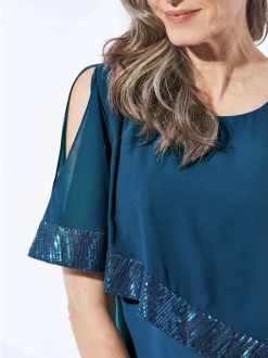 Goldner Damen Abendkleid - Kurzgröße in petrol