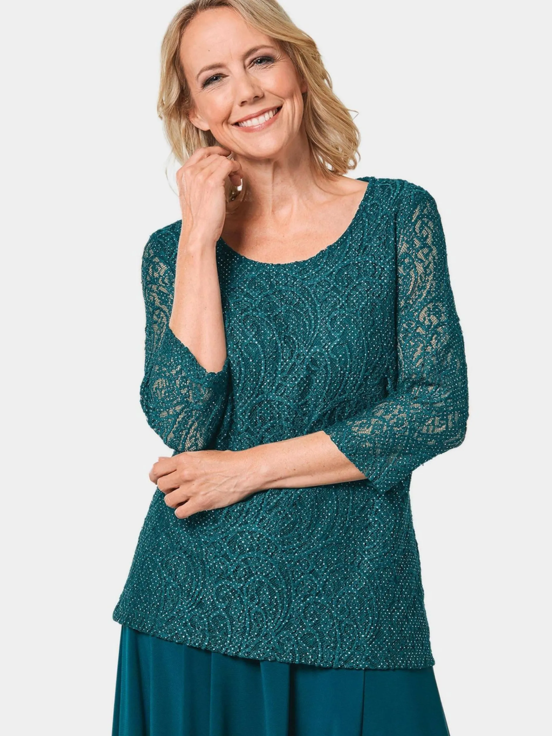Goldner Damen 3/4-Arm-Blusen - Kurzgröße in smaragd