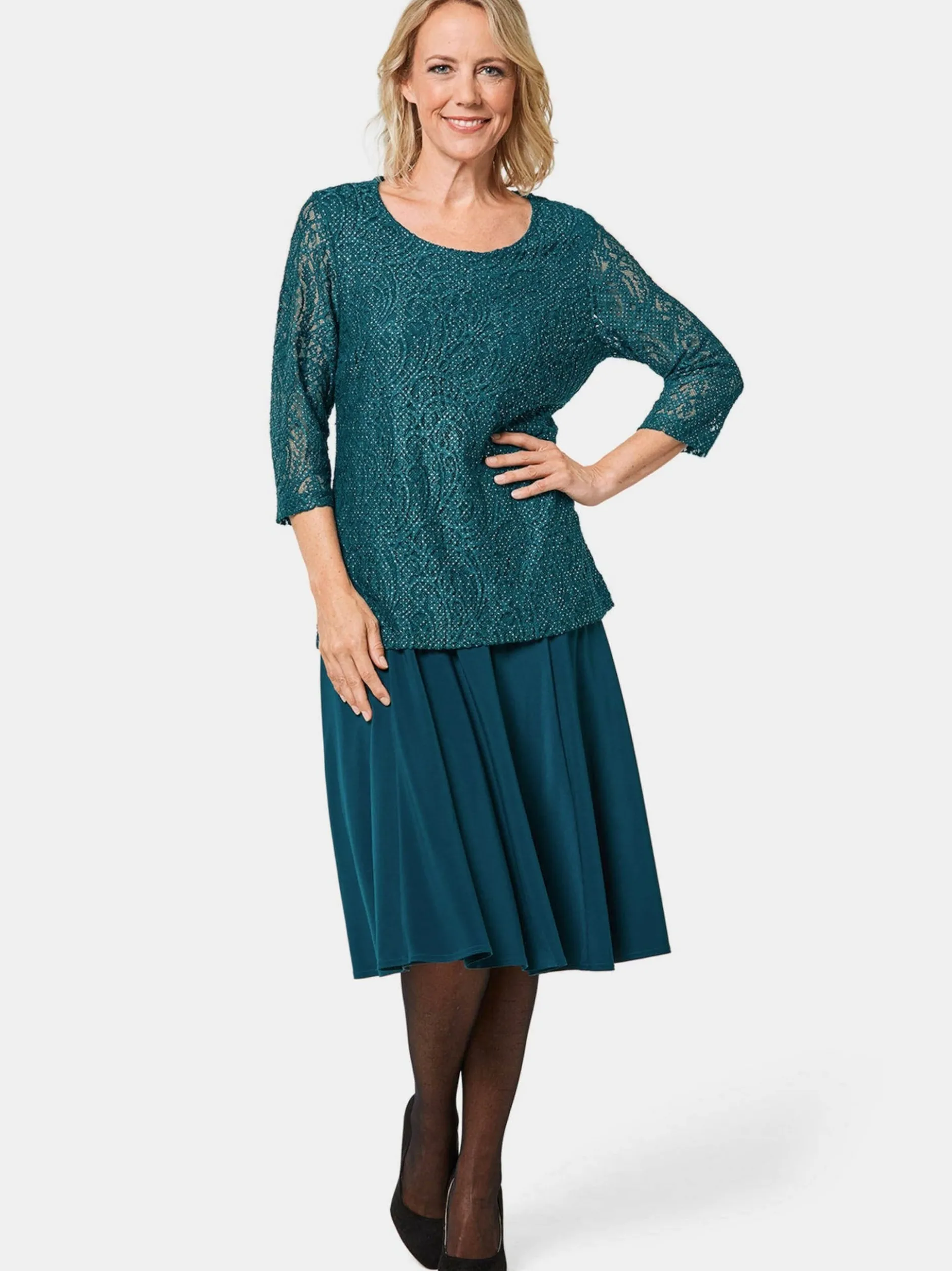 Goldner Damen 3/4-Arm-Blusen - Kurzgröße in smaragd