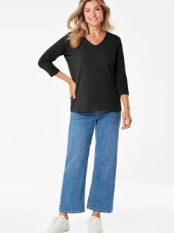 Goldner Damen 3/4-Arm-Shirts in schwarz - Ärmel: 3/4 Arm