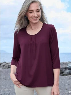 Goldner Damen Basic Shirts in bordeaux - Ärmel: 3/4 Arm