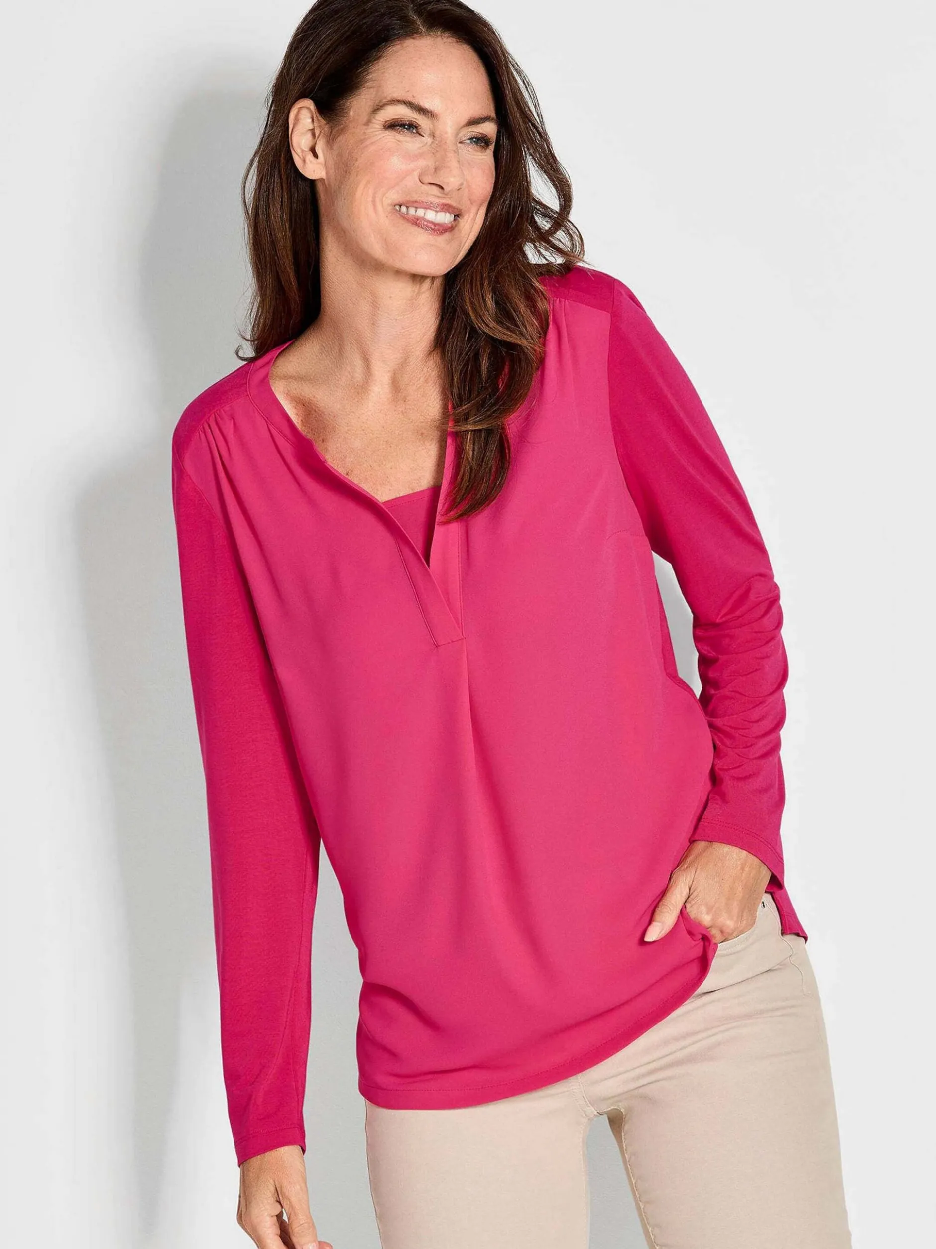 Goldner Damen Bluse in pink - Ausschnitt: Schalkragen
