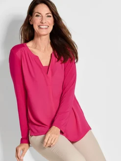 Goldner Damen Bluse in pink - Ausschnitt: Schalkragen