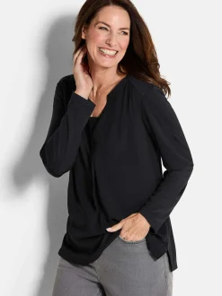 Goldner Damen Bluse in schwarz - Ausschnitt: Schalkragen