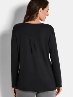Goldner Damen Bluse in schwarz - Ausschnitt: Schalkragen