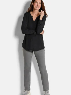 Goldner Damen Bluse in schwarz - Ausschnitt: Schalkragen