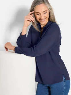 Goldner Damen Blusen in blau - Ärmel: langarm