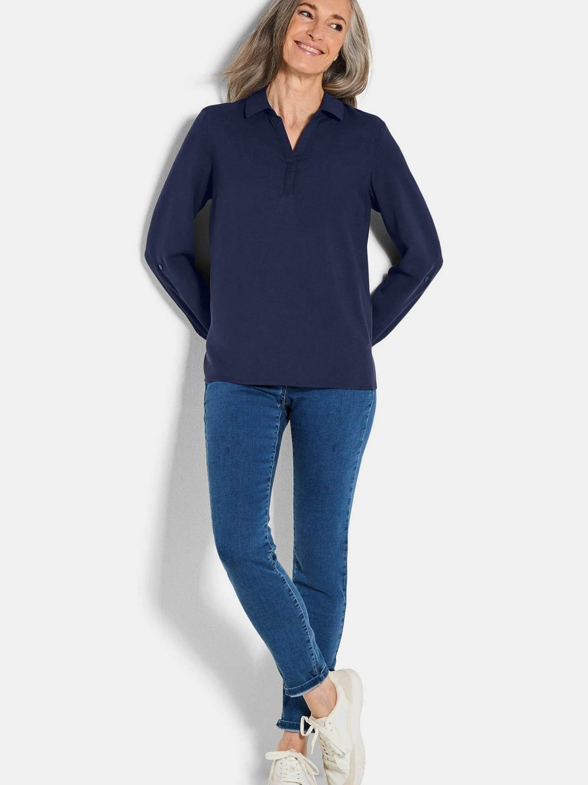 Goldner Damen Blusen in blau - Ärmel: langarm