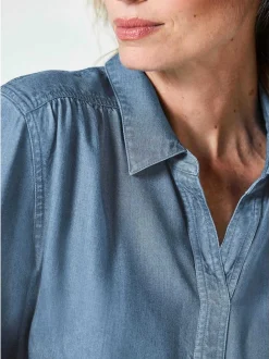 Goldner Damen Blusen in blau - Ärmel: langarm