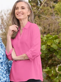 Goldner Damen Blusen - Kurzgröße in pink