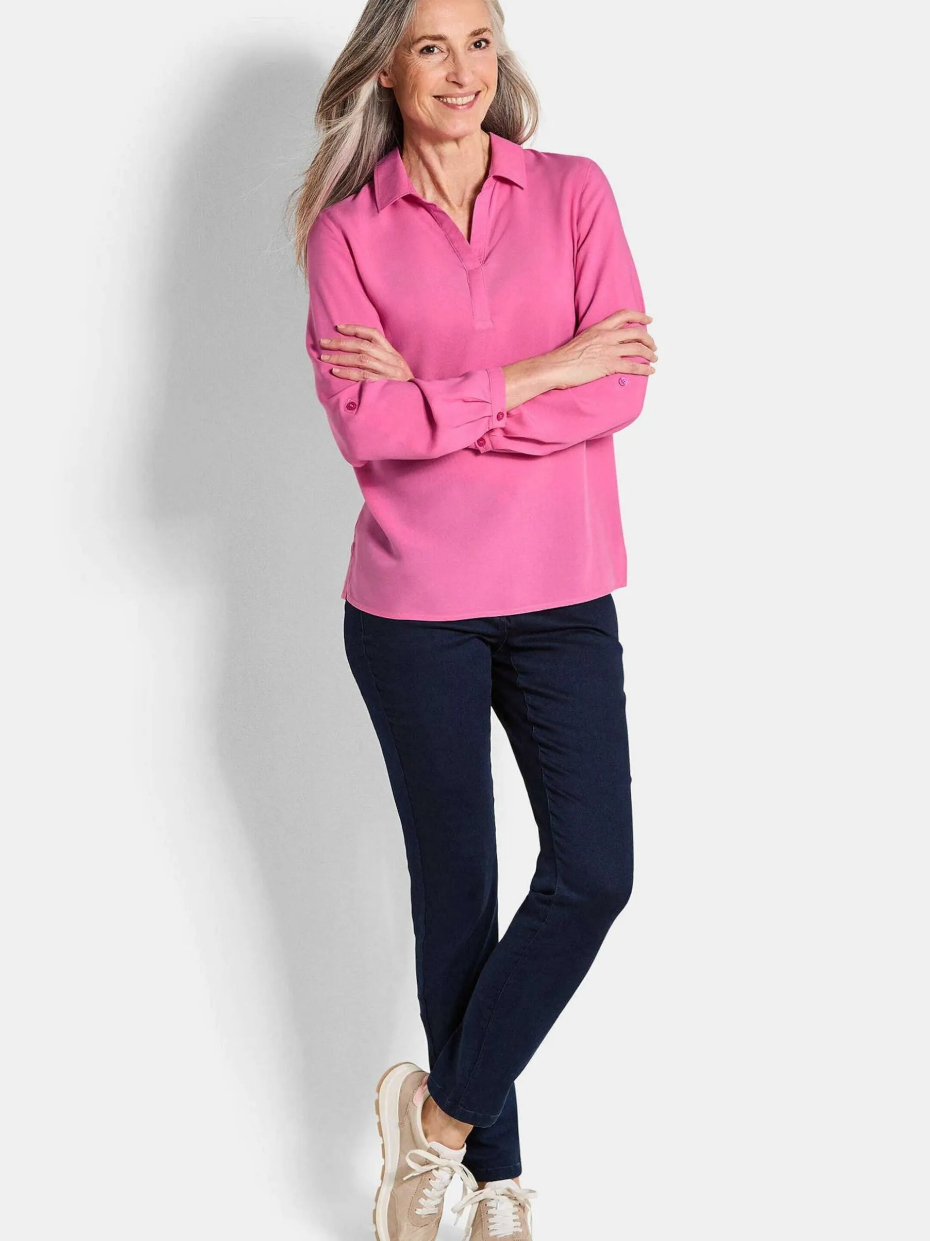 Goldner Damen Blusen - Kurzgröße in pink
