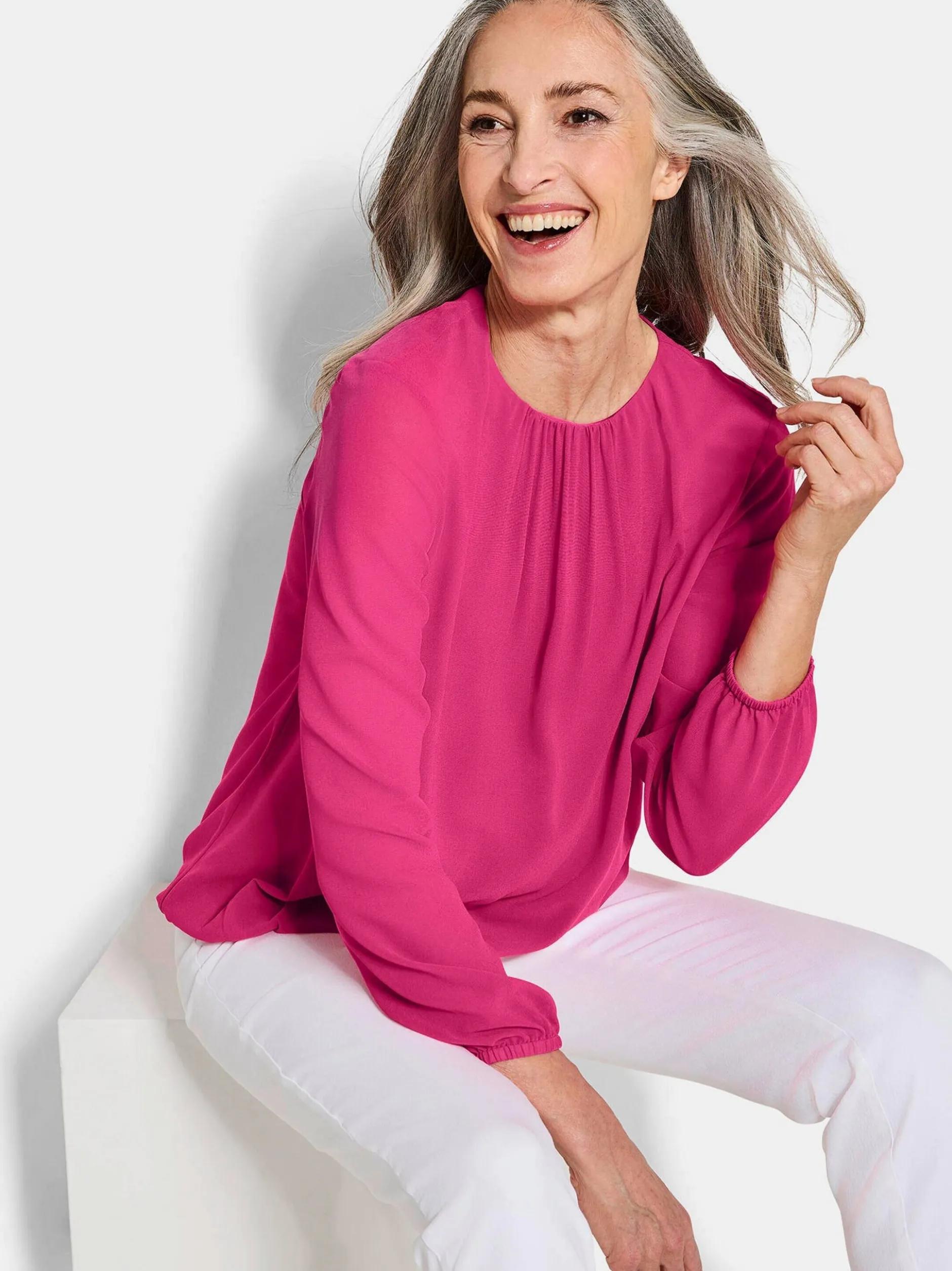 Goldner Damen Blusen - Kurzgröße in pink