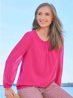Goldner Damen Blusen - Kurzgröße in pink