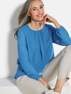 Goldner Damen Blusen - Kurzgröße in blau