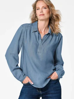 Goldner Damen Blusen - Kurzgröße in blau