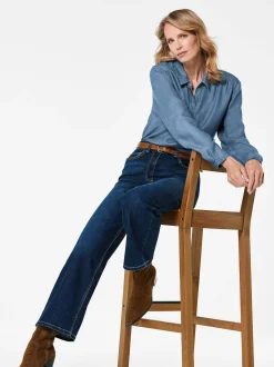 Goldner Damen Blusen - Kurzgröße in blau
