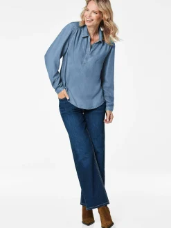 Goldner Damen Blusen - Kurzgröße in blau