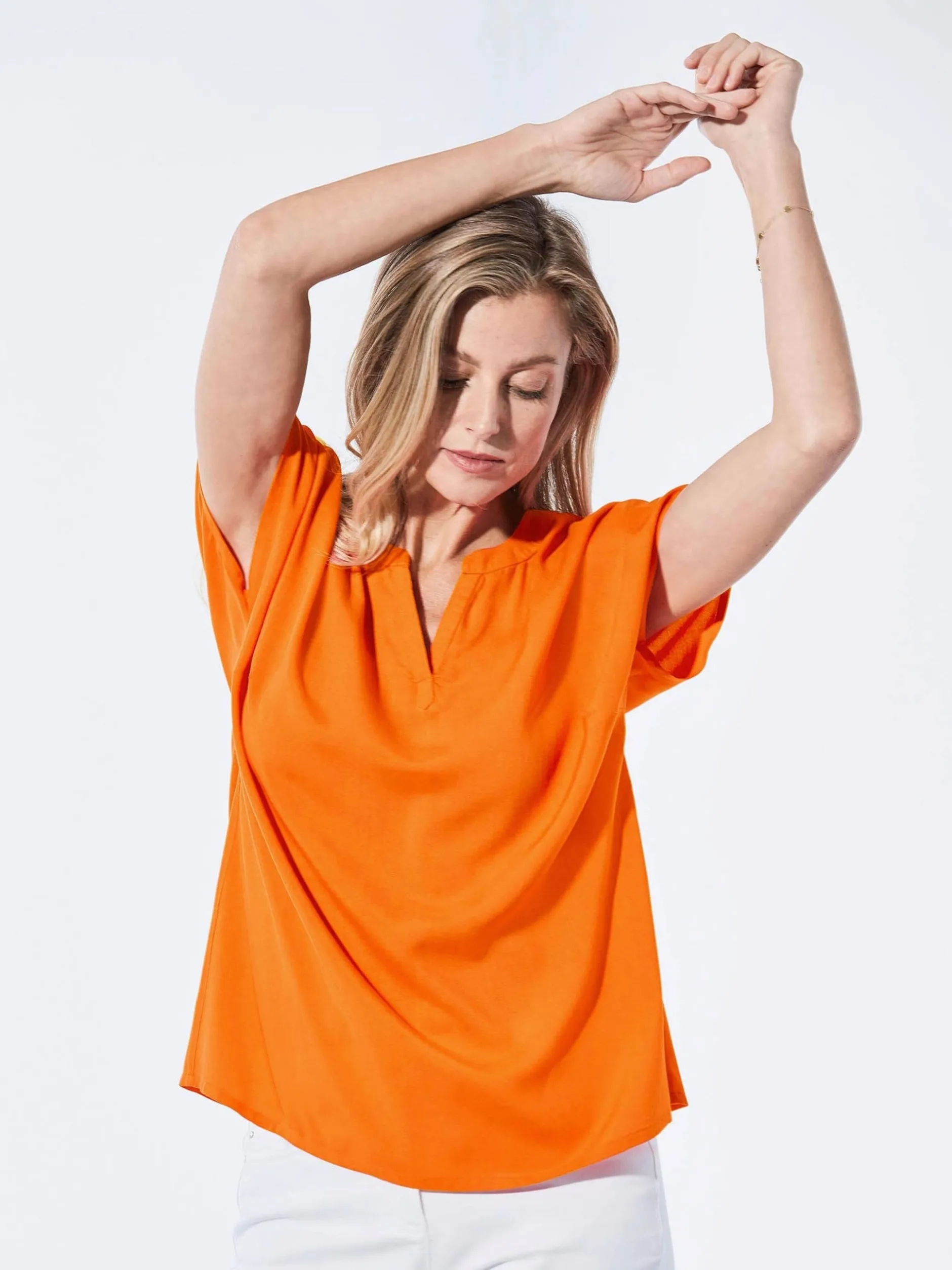 Goldner Damen Blusenshirt in orange - Ärmel: ohne Arm
