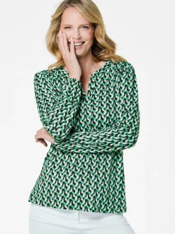 Goldner Damen Blusenshirts in grün - Ärmel: langarm