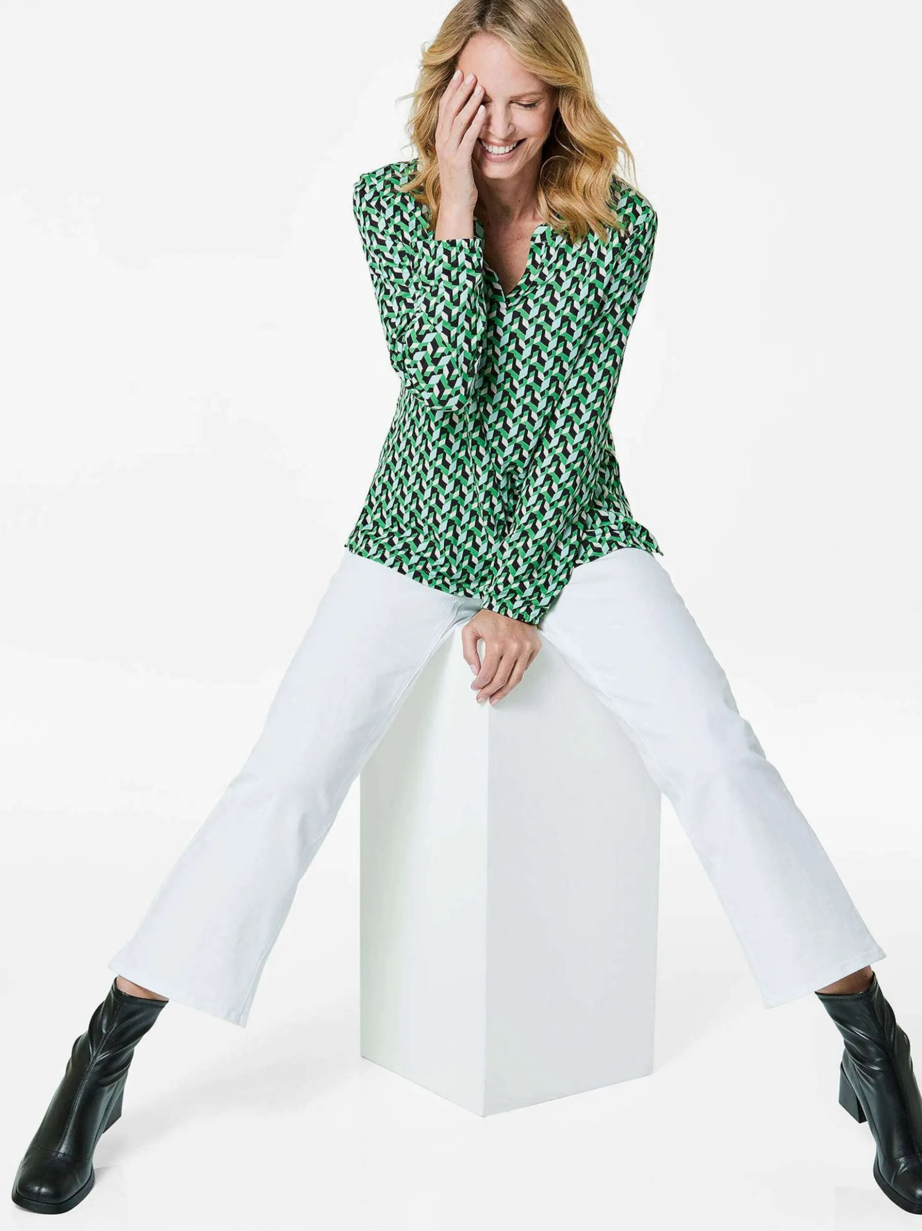 Goldner Damen Blusenshirts in grün - Ärmel: langarm