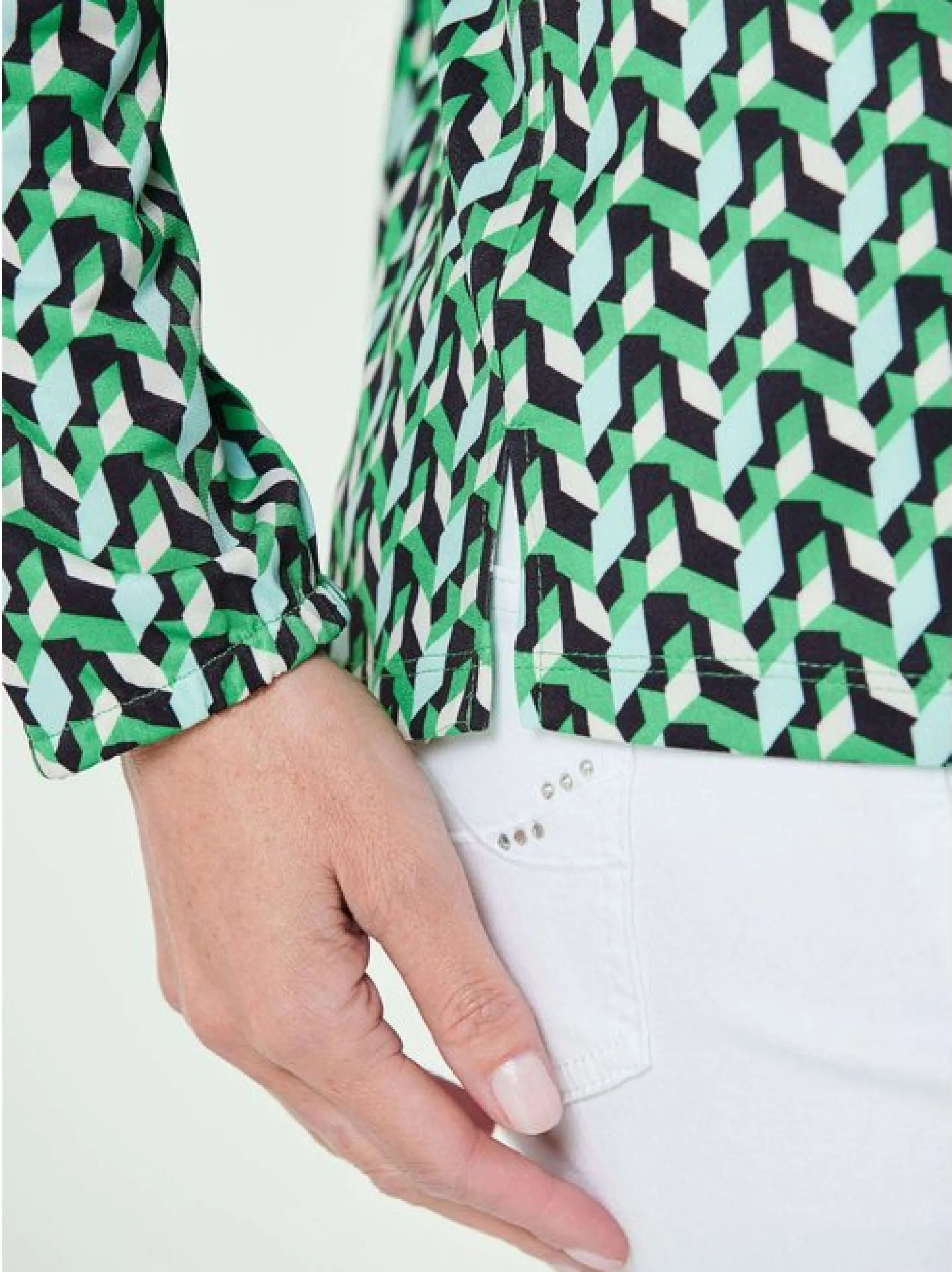 Goldner Damen Blusenshirts in grün - Ärmel: langarm
