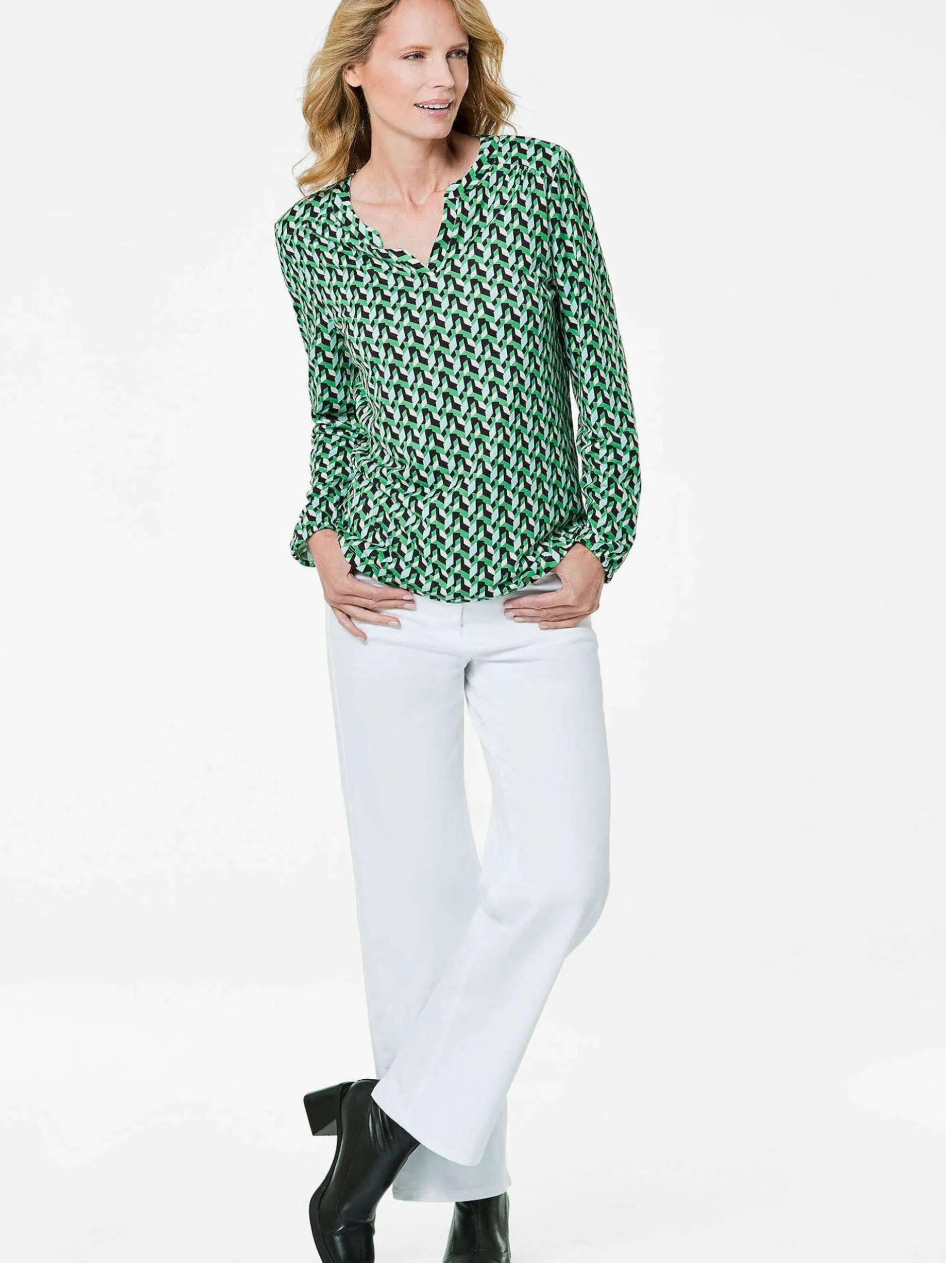 Goldner Damen Blusenshirts in grün - Ärmel: langarm