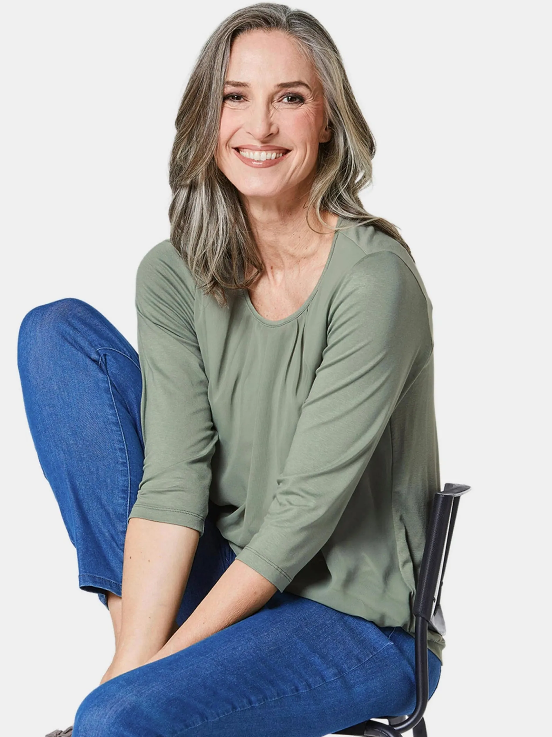 Goldner Damen Blusenshirts in grün - Ärmel: 3/4 Arm