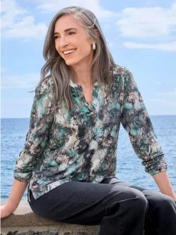 Goldner Damen Blusenshirts in petrol - Ärmel: langarm