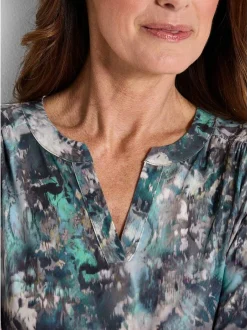 Goldner Damen Blusenshirts in petrol - Ärmel: langarm