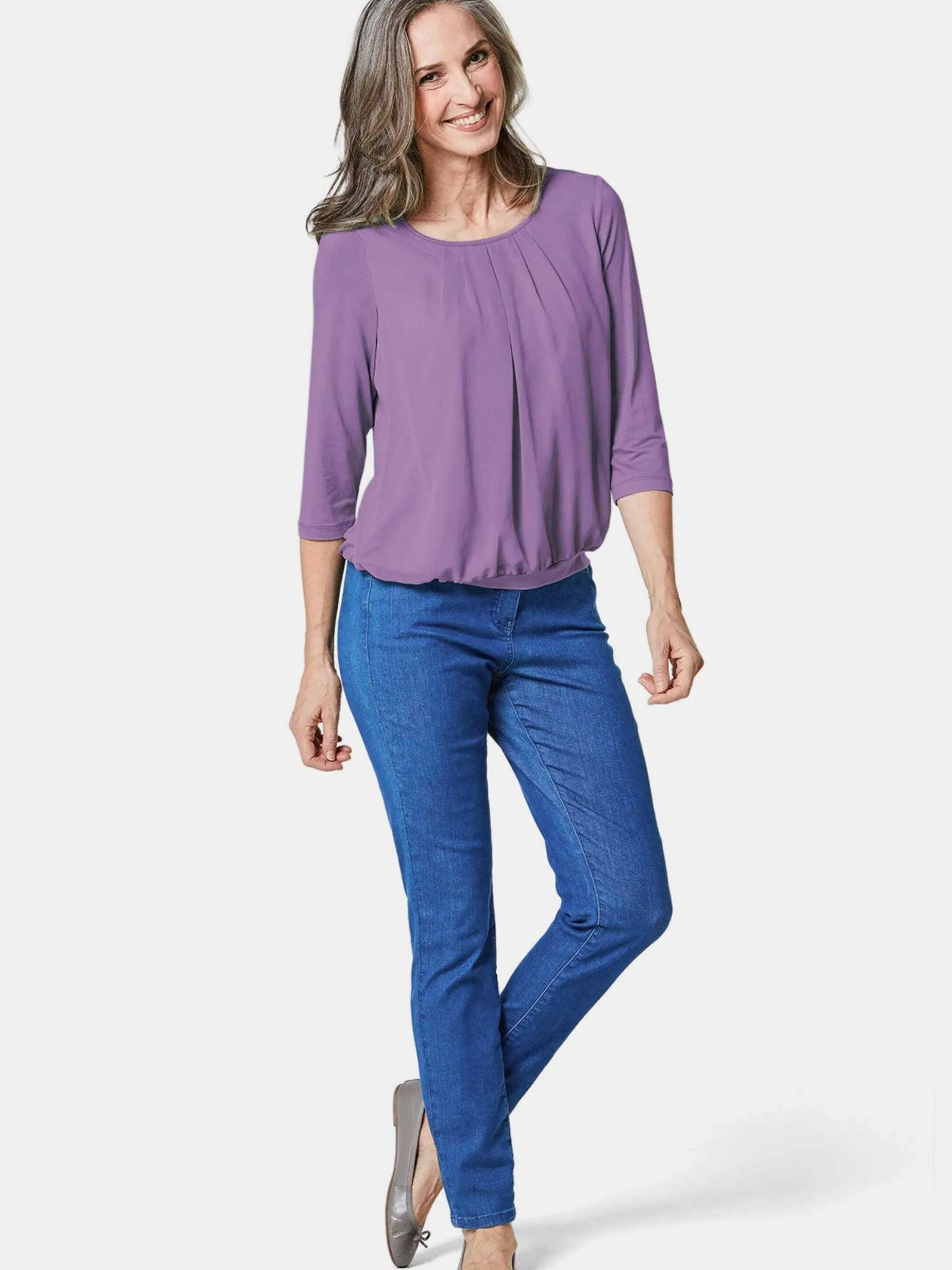 Goldner Damen Blusenshirts in lila - Ärmel: 3/4 Arm