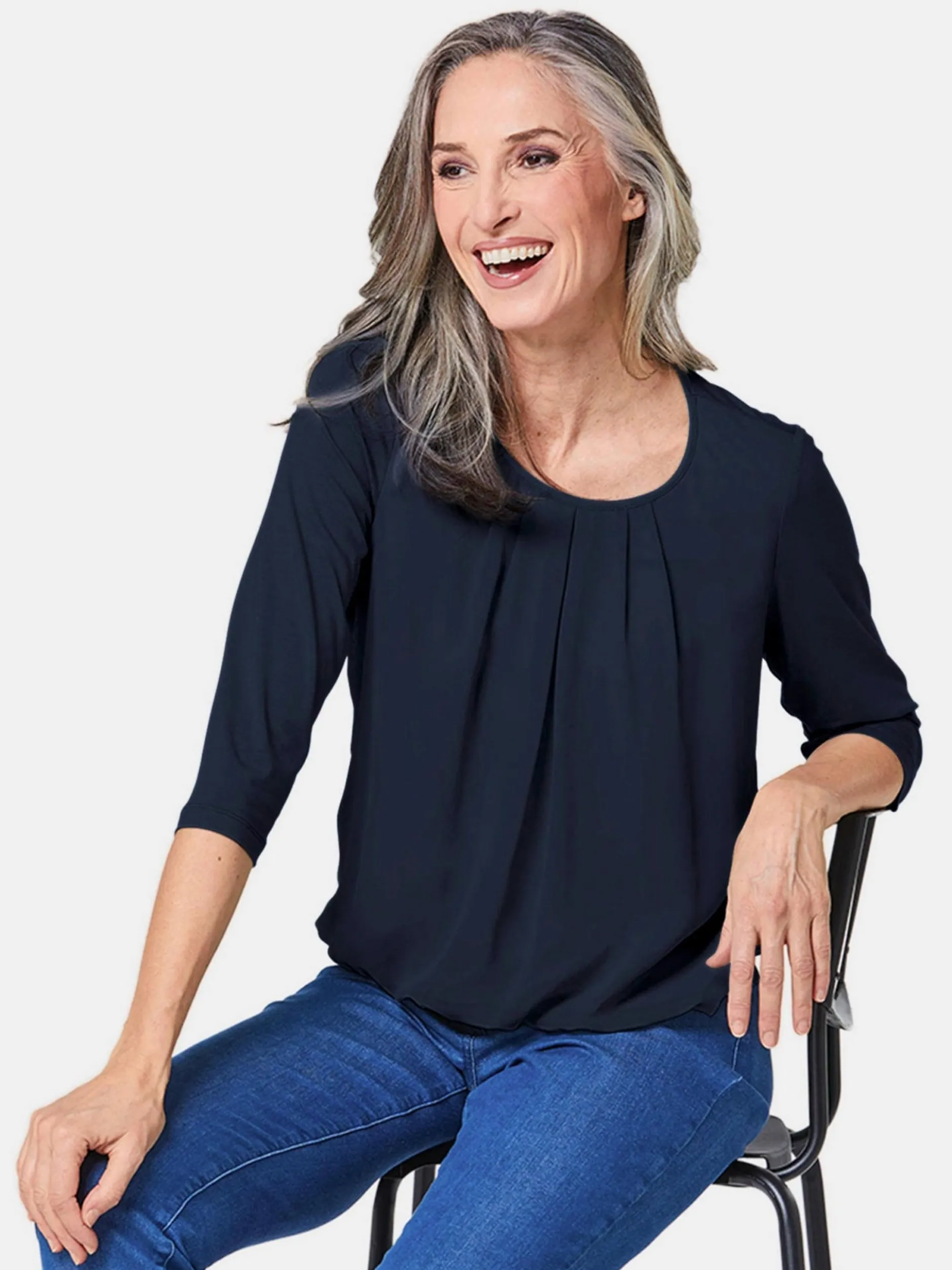 Goldner Damen Blusenshirts in marine - Ärmel: 3/4 Arm
