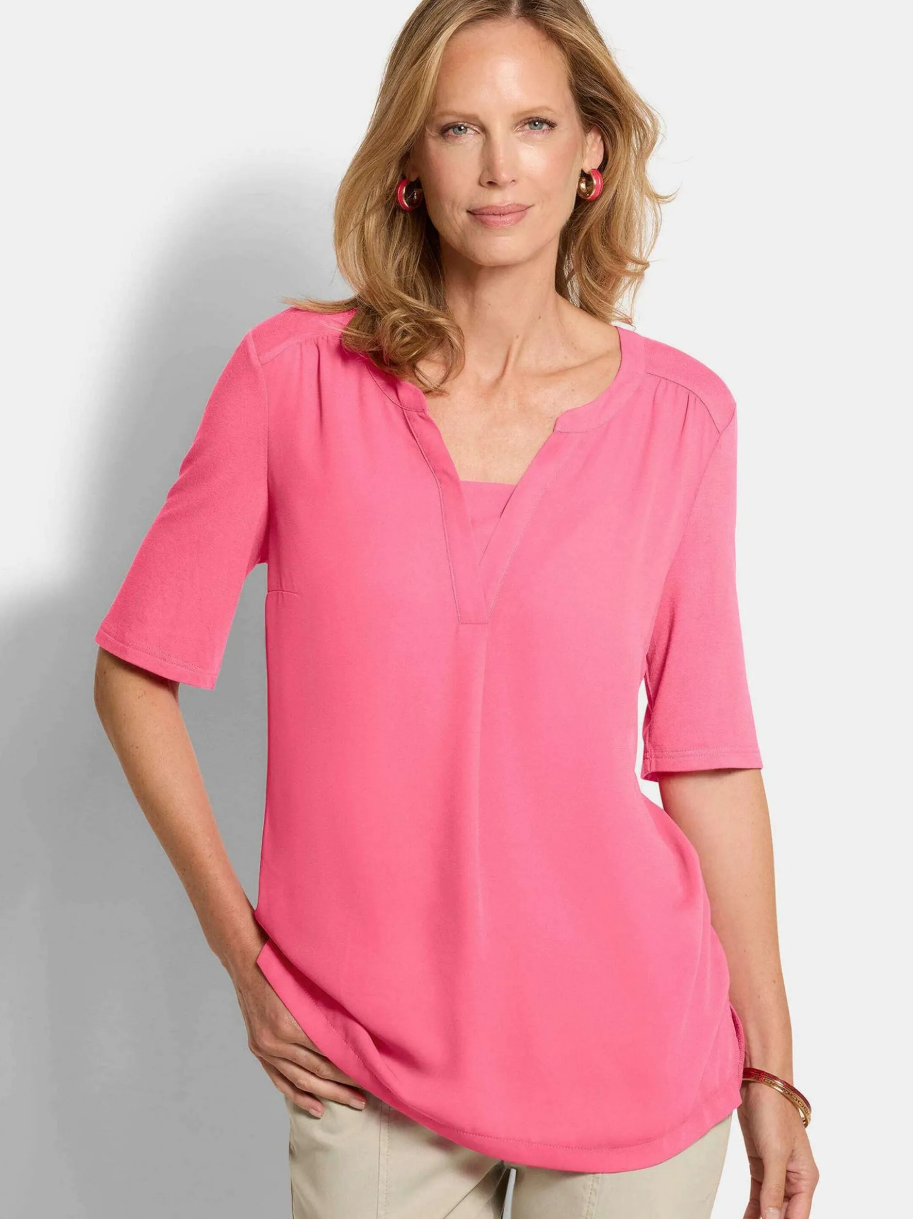 Goldner Damen Blusenshirts in pink - Ärmel: Halbarm