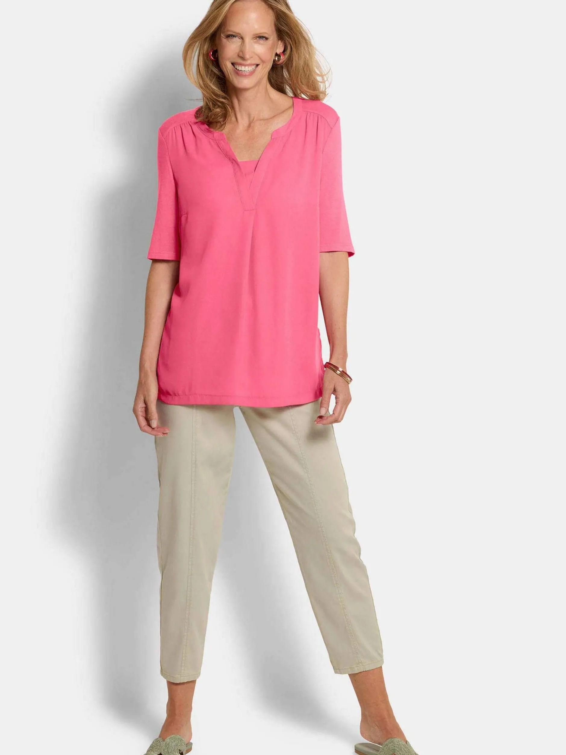 Goldner Damen Blusenshirts in pink - Ärmel: Halbarm