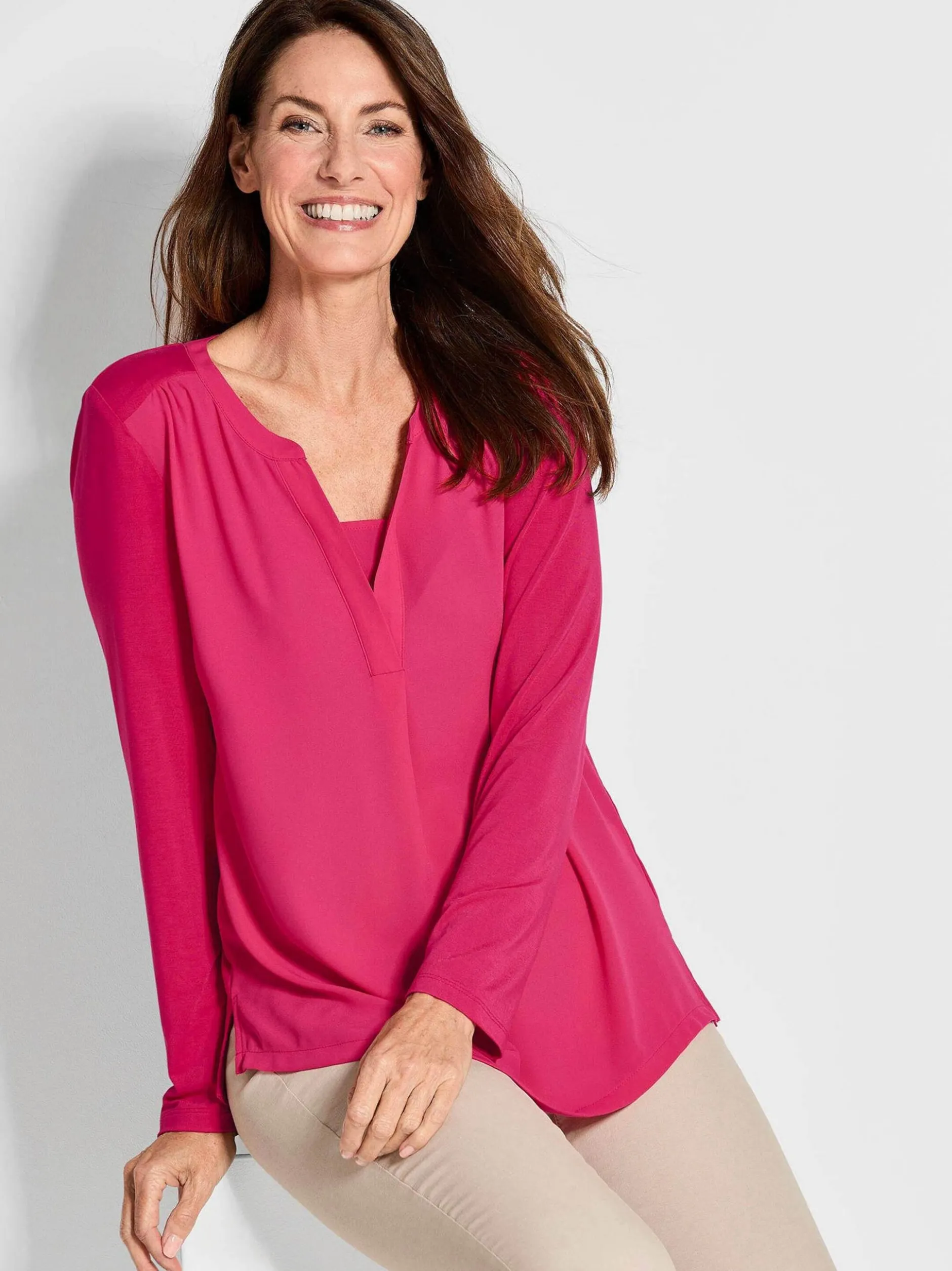 Goldner Damen Blusenshirts - Kurzgröße in pink