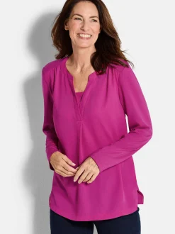 Goldner Damen Blusenshirts - Kurzgröße in aubergine