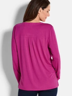 Goldner Damen Blusenshirts - Kurzgröße in aubergine