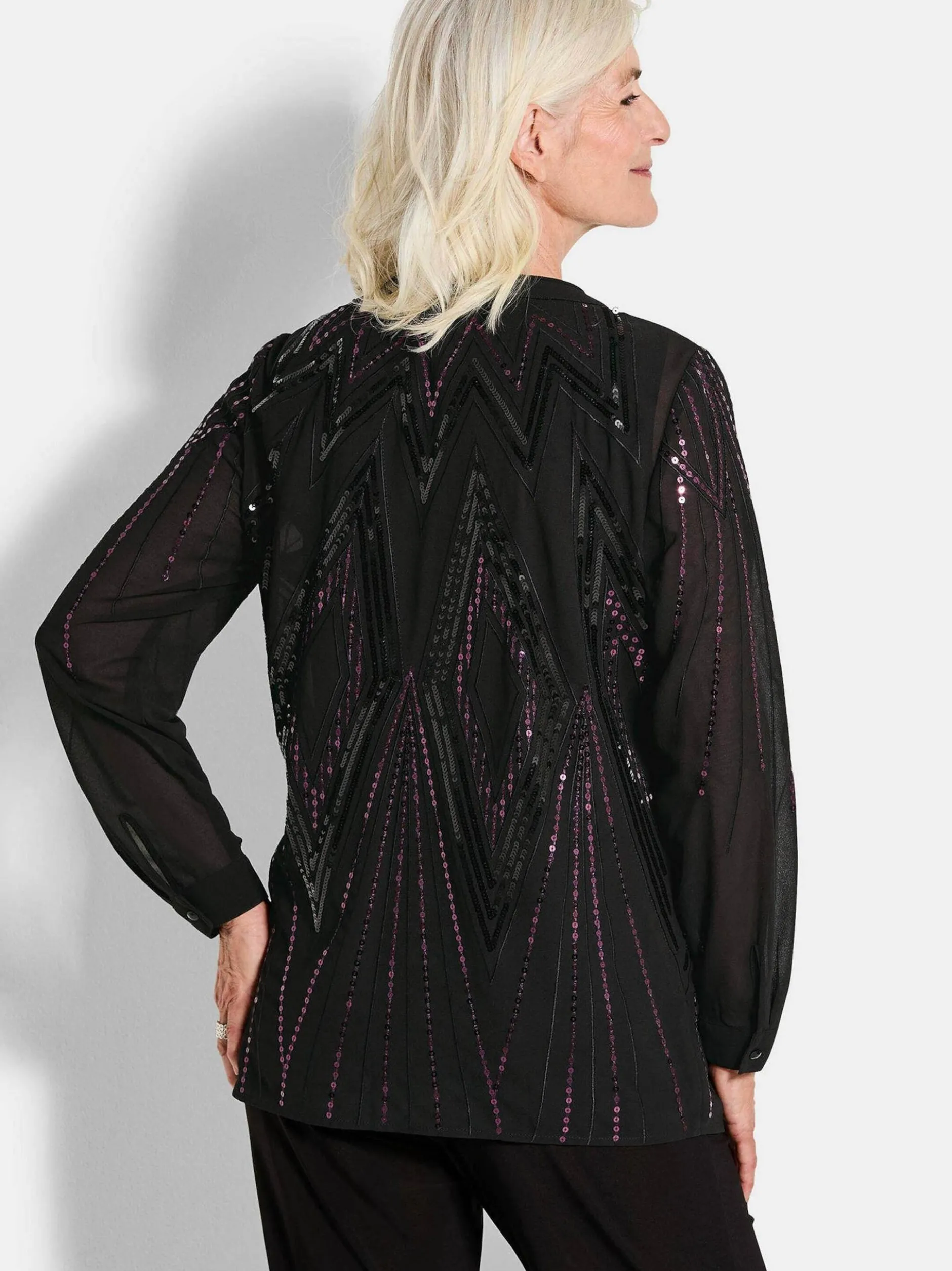 Goldner Damen Chiffon Blusen in schwarz - Ärmel: langarm