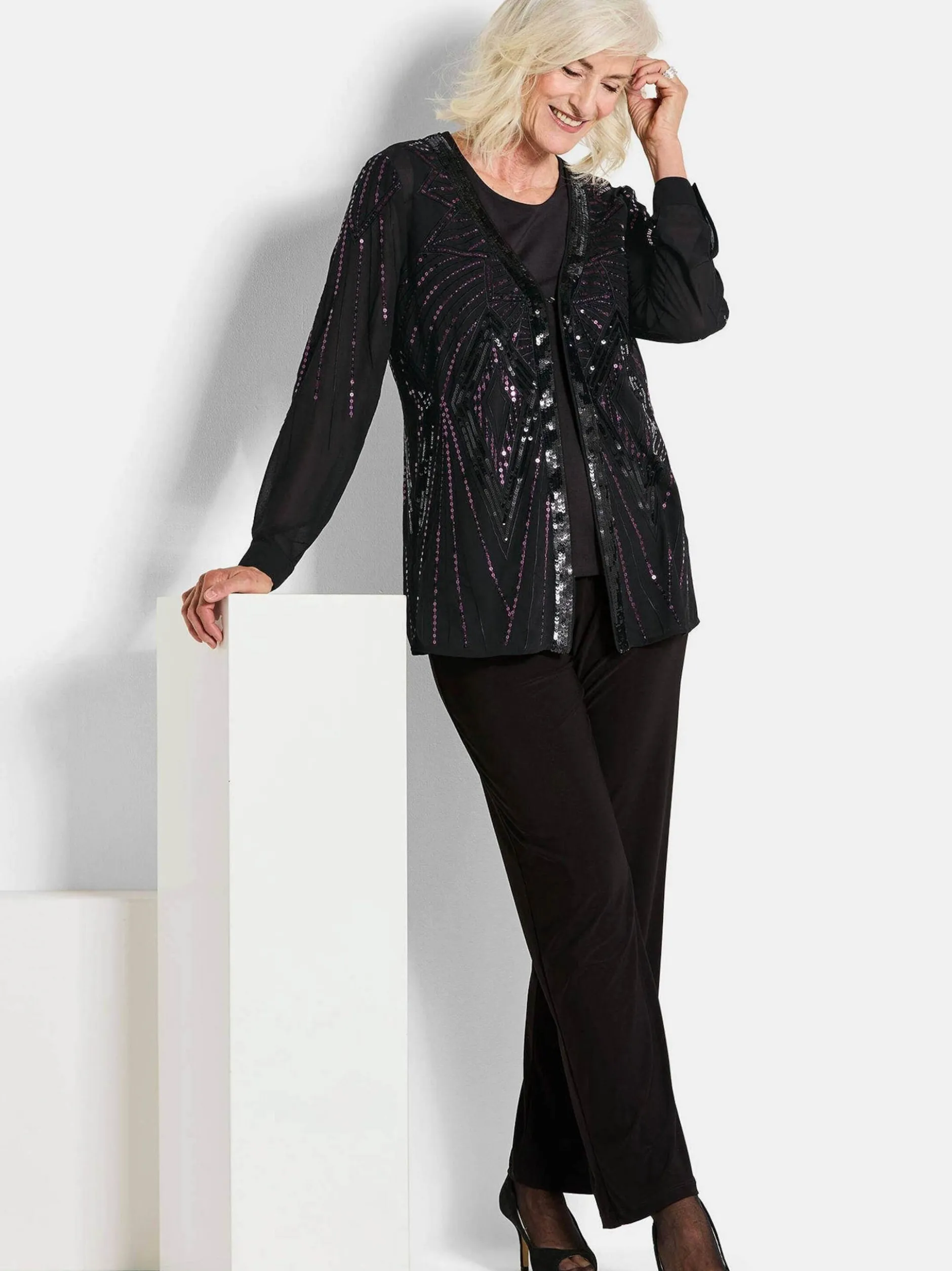 Goldner Damen Chiffon Blusen in schwarz - Ärmel: langarm