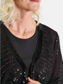 Goldner Damen Chiffon Blusen in schwarz - Ärmel: langarm