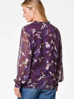 Goldner Damen Chiffon Blusen in aubergine