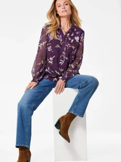 Goldner Damen Chiffon Blusen in aubergine